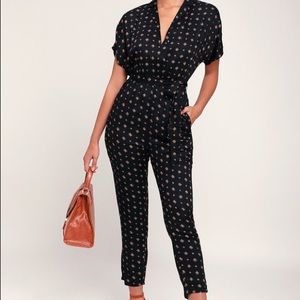 BILLABONG Bed Story Black Geometric Print Jumpsuit